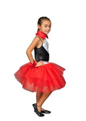 Yakalı Yelekli Kırmızı Renk Tütü Dans Kostümü, Kız Çocuk Tütü Dans Elbisesi, Hızlı Kargo