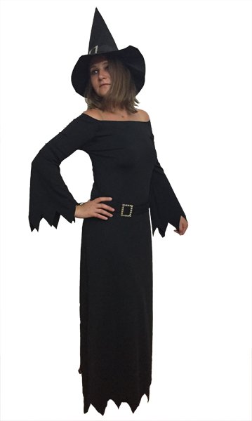 Uzun Model Siyah Cadı Kostümü, Cadılar Bayramı Yetişkin Cadı Kıyafeti, Hızlı Kargo