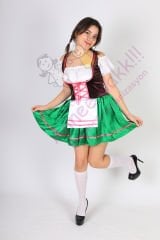 Almanya-Bavyera Oktoberfest Kadın Kostümü, Yeşil Mini Alman Kadın Kıyafeti, Hızlı Kargo