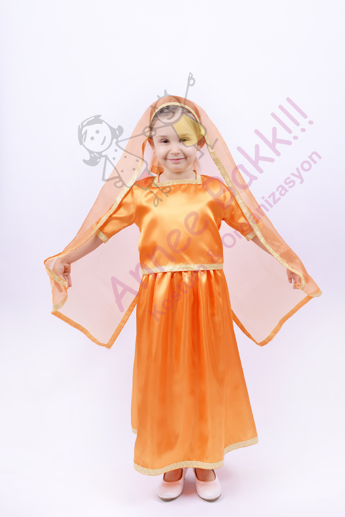 Hintli Kız Çocuk Kostümü Turuncu