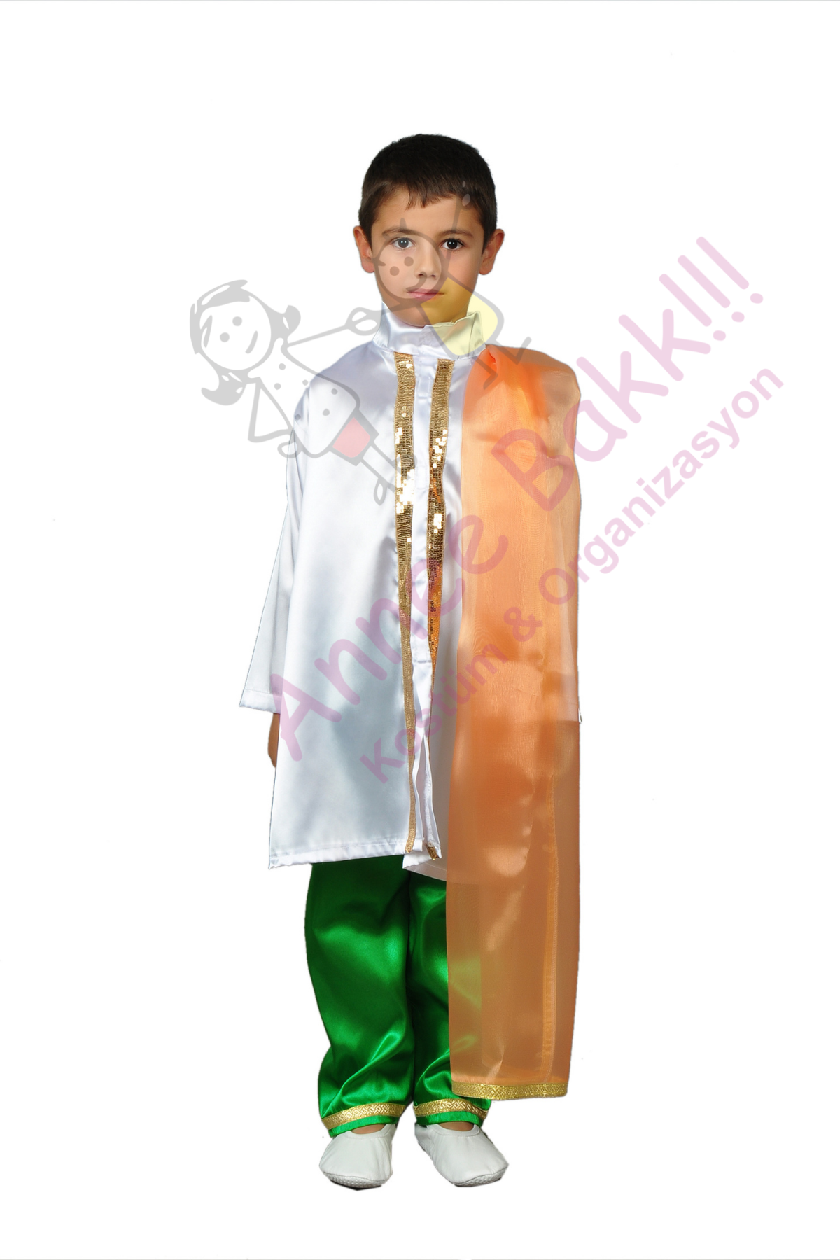 Yeşil Renk Hintli Erkek Çocuk Kostümü, Hindistan Temalı Çocuk Kıyafeti, Hızlı Teslimat