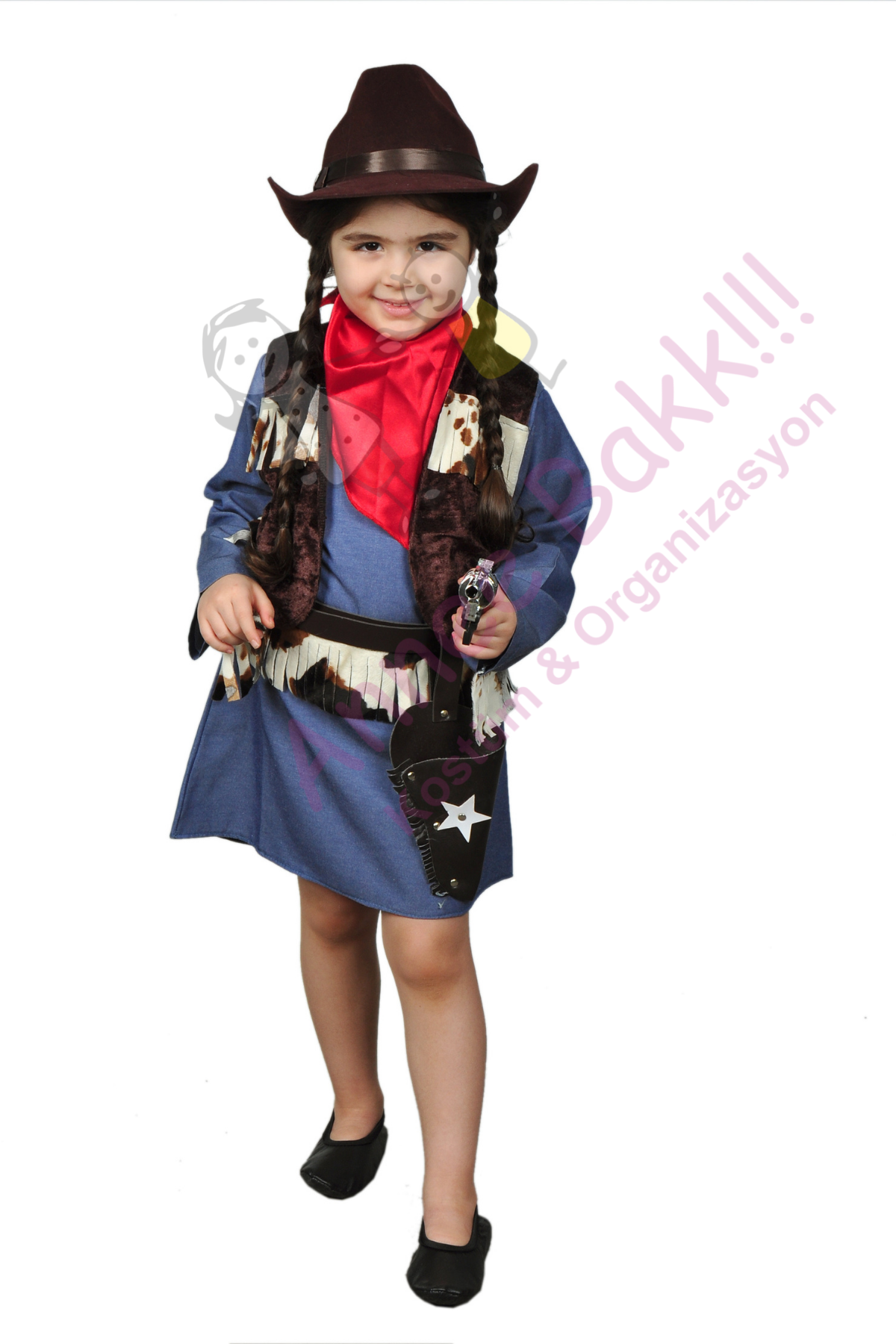 Kovboy Kız Çocuk Kostümü, Kovboy Temalı Kız Çocuk Kıyafeti. Aynı Gün Kargo Hızlı Teslimat