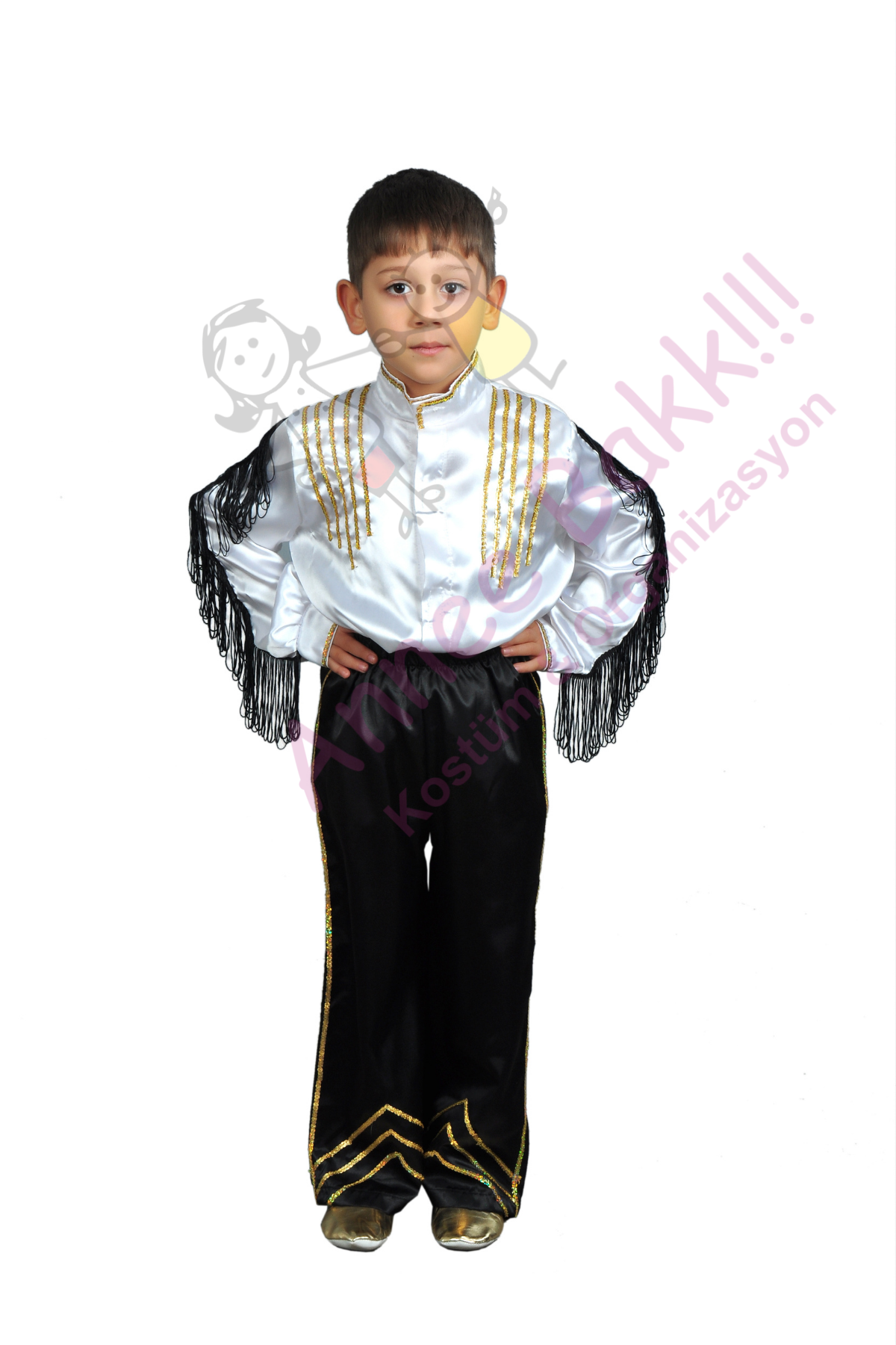 Gold Payetli Püsküllü Dans Kostümü Erkek, Erkek Çocuk Dans Kıyafeti, Hızlı Kargo