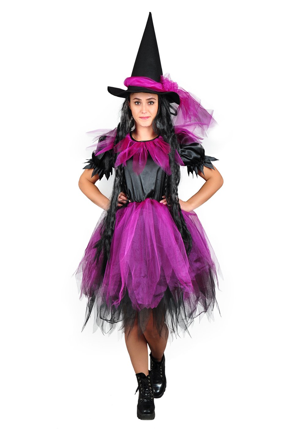 Mor Renk Cadı Kostümü, Tüllü Yetişkin Kadın Cadı Kostümü, Hızlı Kargo