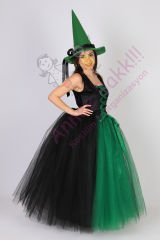 Yeşil Renk Tül Cadı Kostümü, Yetişkin Kadın Cadı Kıyafeti, Hızlı Kargo