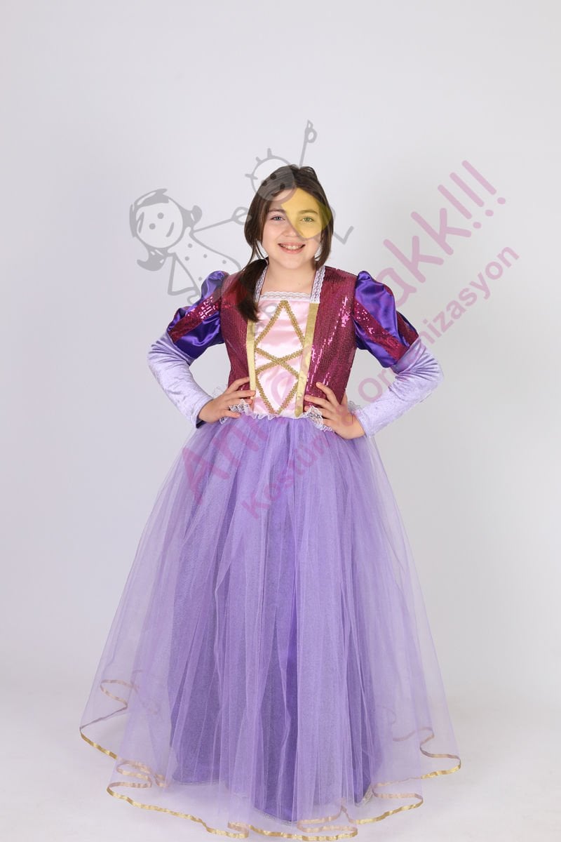 Kız Çocuk Rapunzel Kostümü, Rapunzel Masal Kıyafeti, Hızlı Kargo