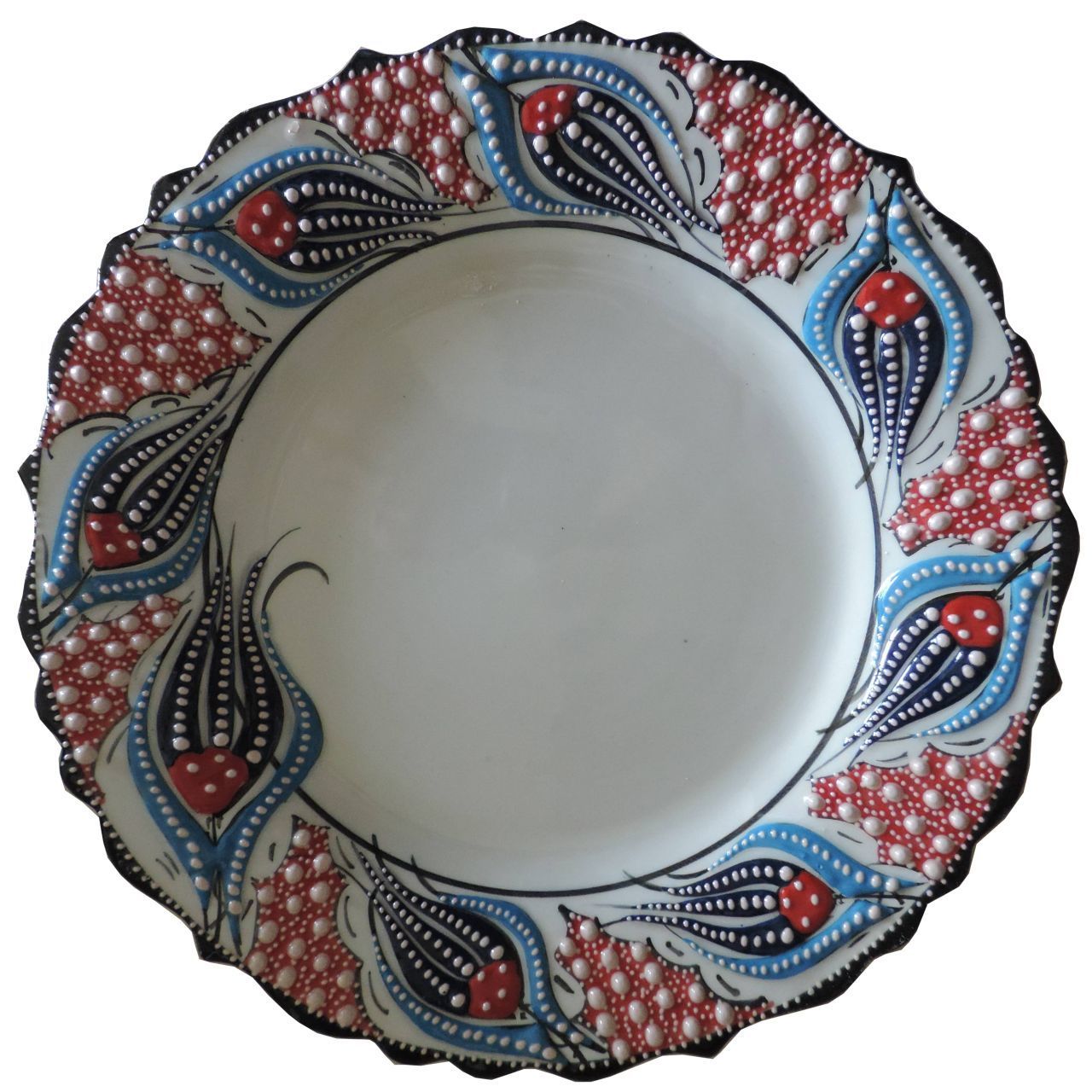 Oğuz Çini 30 CM LALE KALİGRAFİ TABAĞI( SİYAH KENARLI)