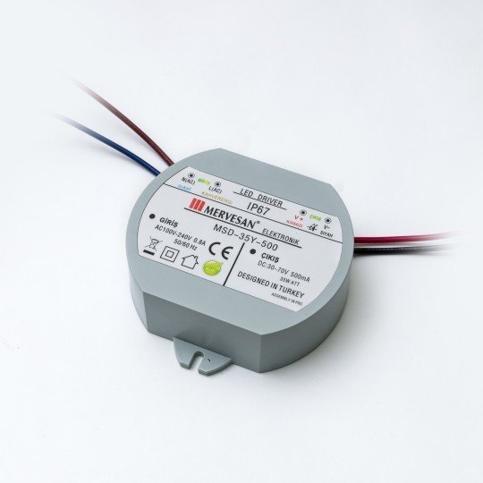 MSD-35Y-500 35W 30-70Vdc/500mA Dairesel Sabit Akım IP67 Led Sürücü