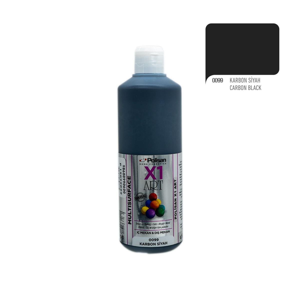 Polisan X1ART Multisurface Hobi Boyası 500ml - 0099 Karbon Siyah