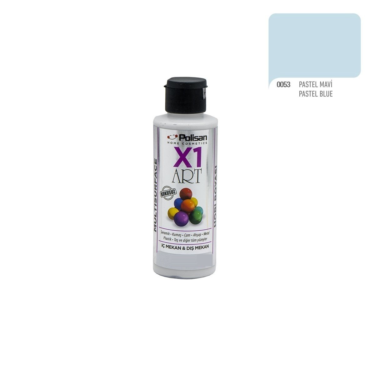 Polisan X1ART Multisurface Hobi Boyası 120ml - 0053 Pastel Mavi