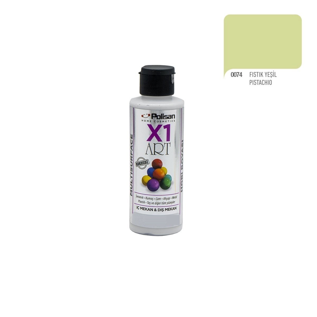 Polisan X1ART Multisurface Hobi Boyası 120ml - 0074 Fıstık Yeşili