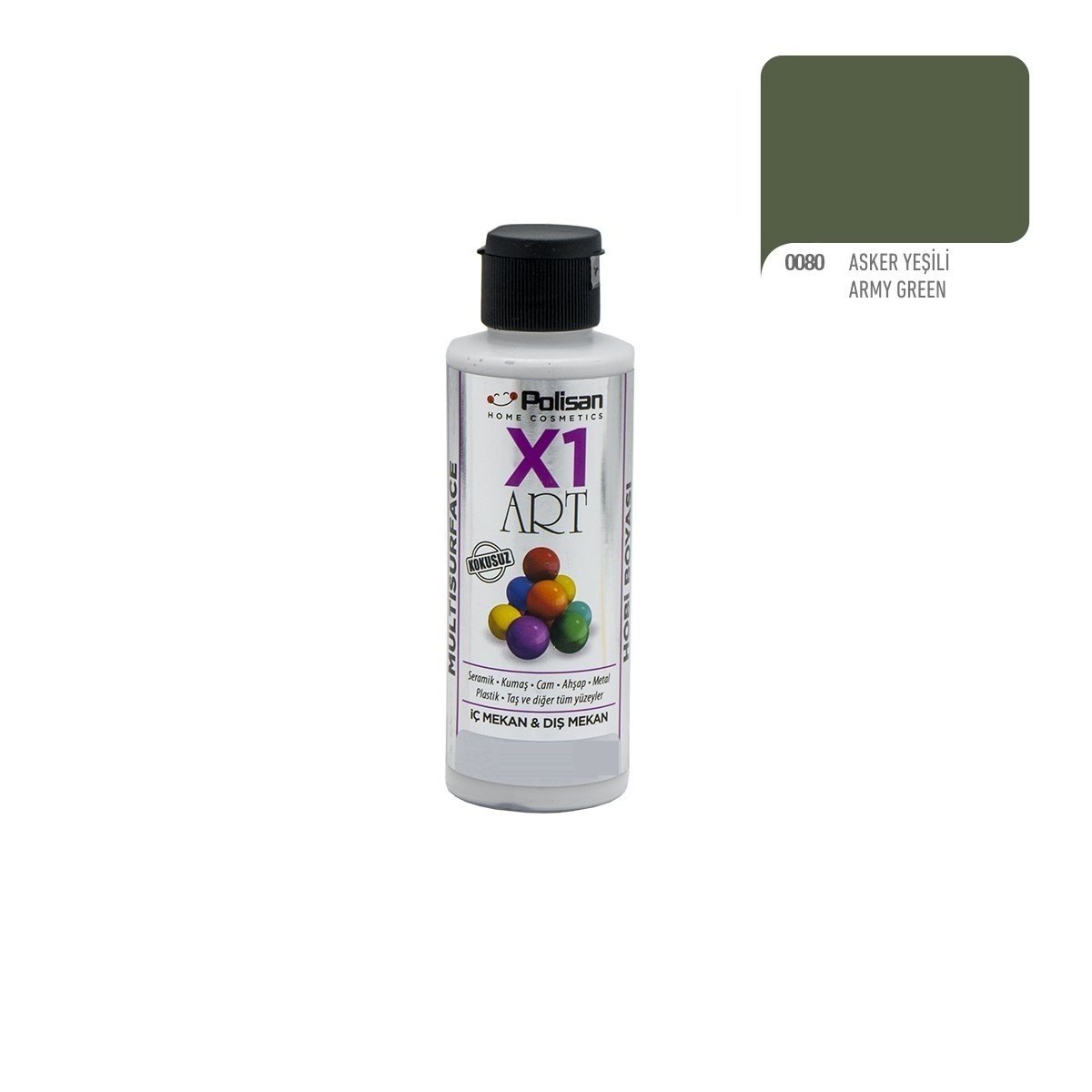 Polisan X1ART Multisurface Hobi Boyası 120ml - 0080 Asker Yeşili