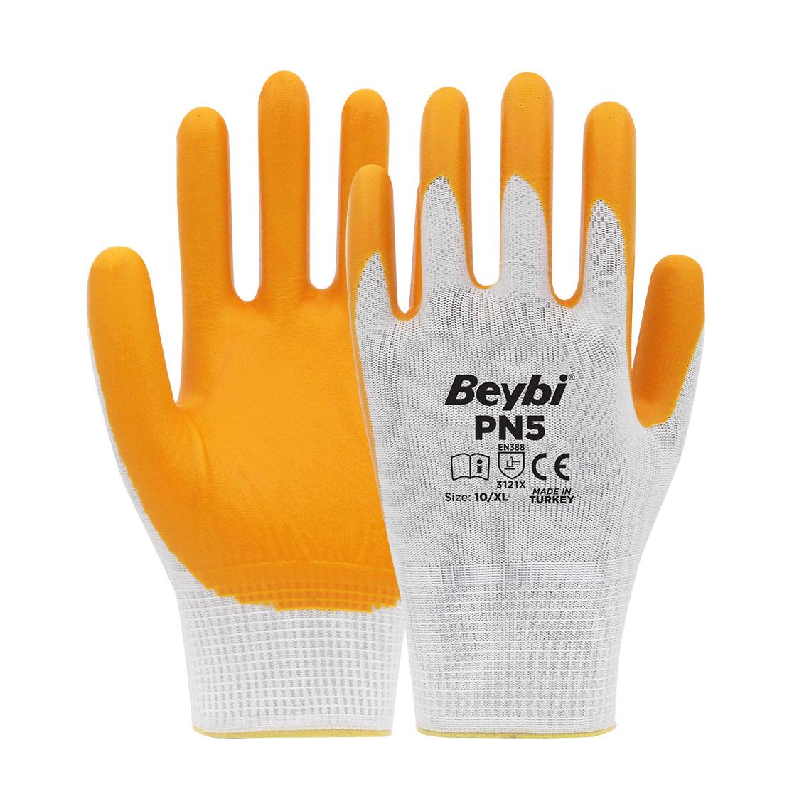 Beybi PN5 Sarı Polyester Örme Nitril Eldiven No:10