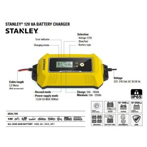 Stanley SXAE00026 12V 8A Dijital Akü Şarj ve Akü Bakım Cihazı