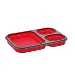Nurgaz NG 189 Silikon Katlanır Üç Gözlü Yemek Kabı - Kırmızı