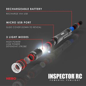 Nebo 6810 Inspector RC Şarjlı Cep Tipi LED El Feneri 360 Lümen