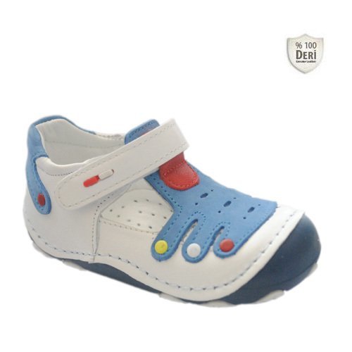 Minican Ortopedik Deri Erkek Bebe Ayakkabı - Beyaz-Mavi