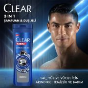 Clear Men 3in1 Şampuan & Duş Jeli Arındırıcı Kömür Saç Yüz Vücut İçin 350 ml
