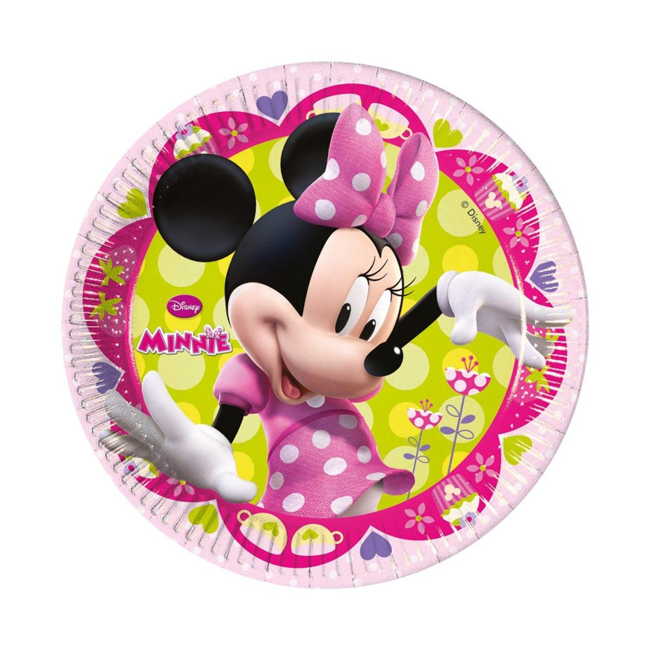 Minnie Mouse Pembe Fiyonklu Karton Tabak 23 cm
