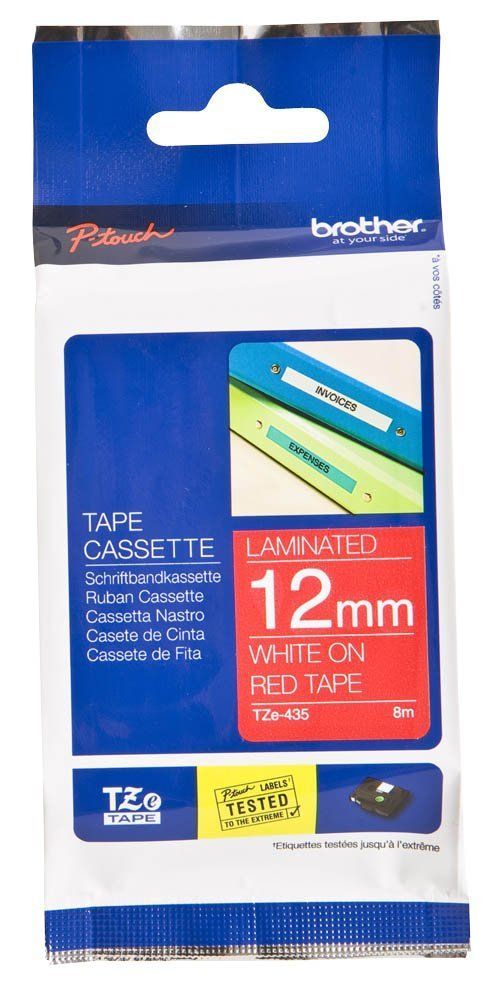 Brother TZ-Tape 12 mm Kırmızı Üzerine Beyaz Etiket 12TZE435