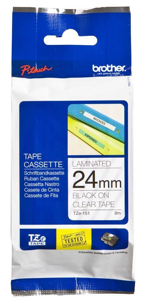 Brother TZ-Tape 24 mm Şeffaf Üzerine Siyah Etiket 24TZE151