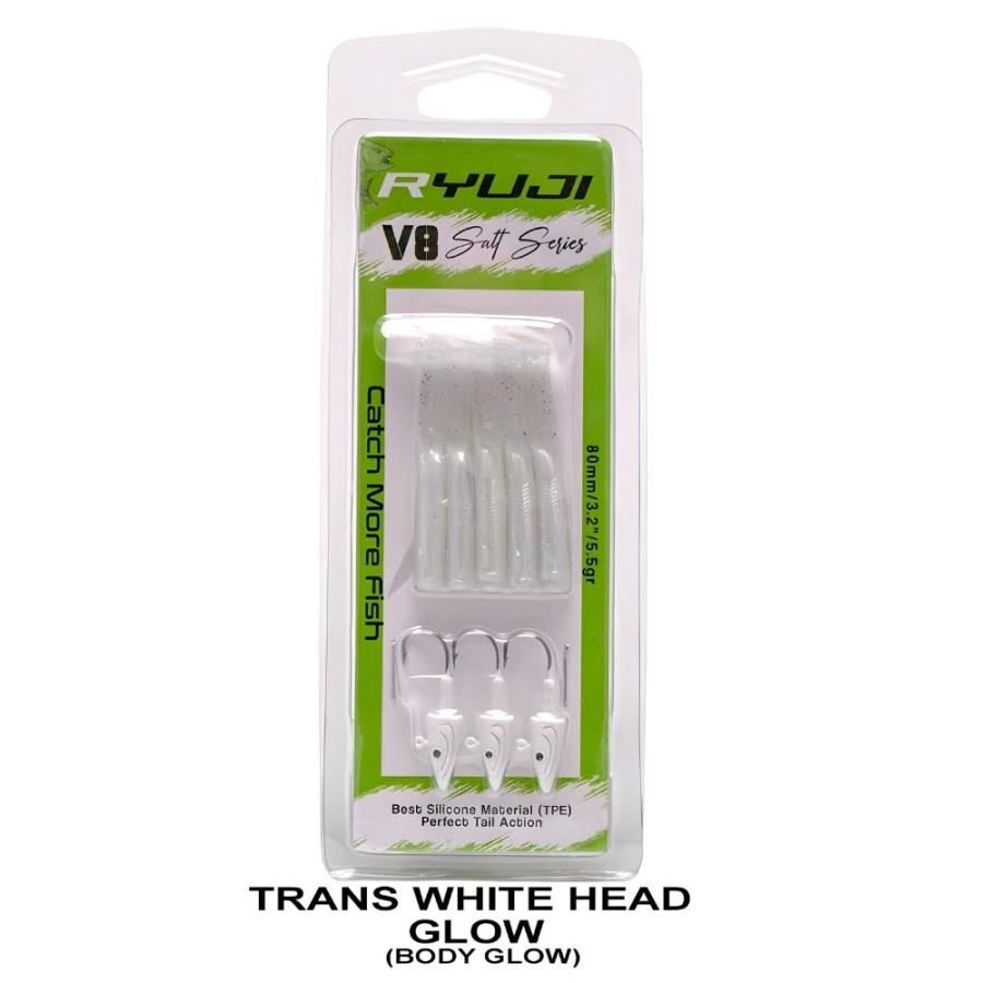 Ryuji V8 8cm 5.5gr Silikon Yem (3+5) Trans White Head Glow