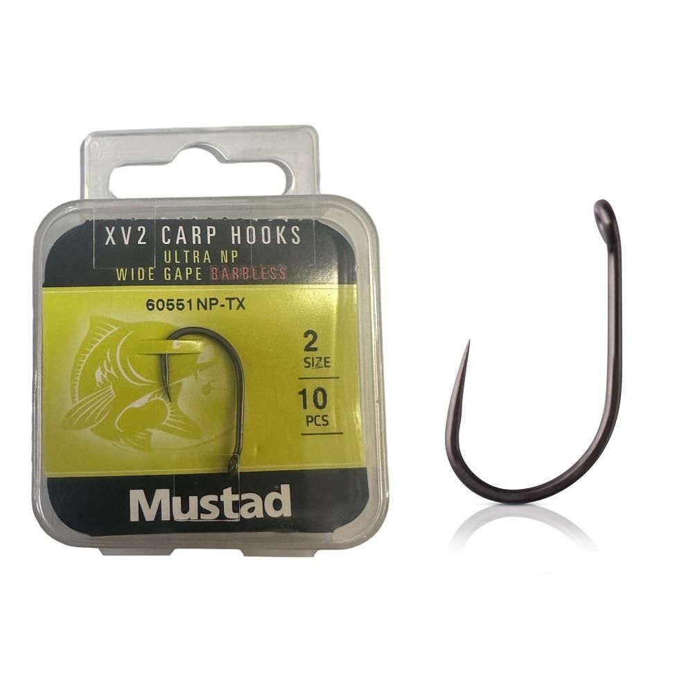 Mustad XV2 Carp Wide Gape Barbless No:2 Sazan İğnesi (10 adet)