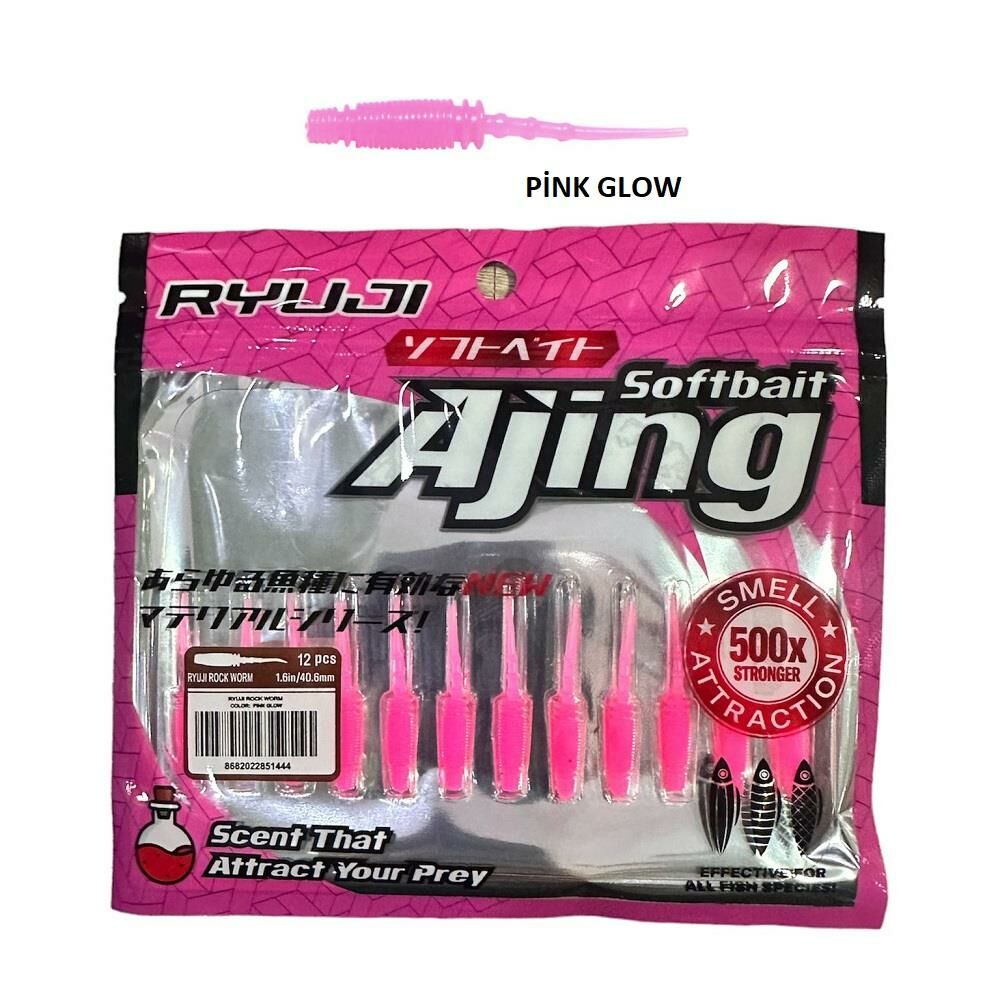 Ryuji Rock Worm 4cm Kokulu LRF Silikon Yem (12 adet) Pink Glow