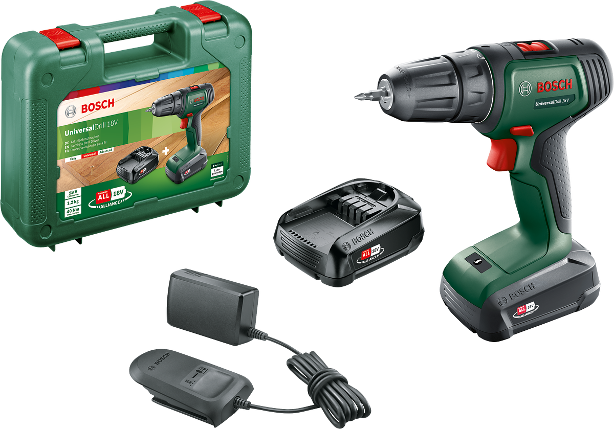 Bosch UniversalDrill 18 Çift Akülü Delme Vidalama Makinesi (2 x 1,5Ah)