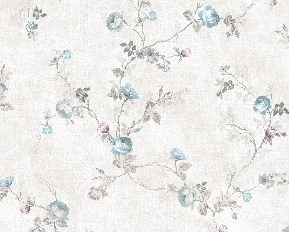 Design Plus DK-13131-2-kırık beyaz zemin-mavi çiçekli-ev-(16,2 m2)