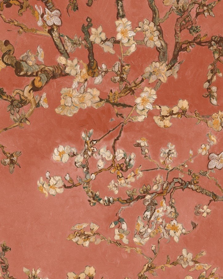 İthal-Hollanda BN- Van Gogh duvar kağıdı 17147-kiremit-bej-ağaç-dallı-dokulu-desenli