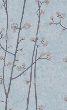 İthal Hollanda BN Van Gogh duvar kağıdı 220027-mavi dallı,mavi renk-desenli-doğal-fon-dokulu-Non woven tabanlı,Rulo Ebatı: 10,05 x 0,53 m