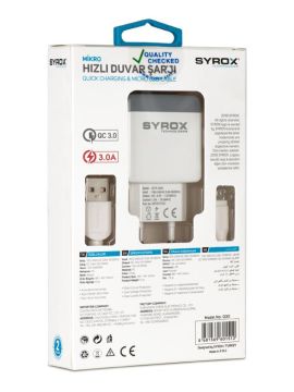 Syrox Mikro Usb Hızlı Duvar Şarjı 3.0 A 100cm Kablo - Q30