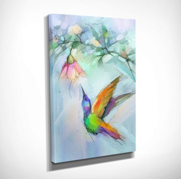 Renkli Kuş ve Çiçek Kanvas Tablo