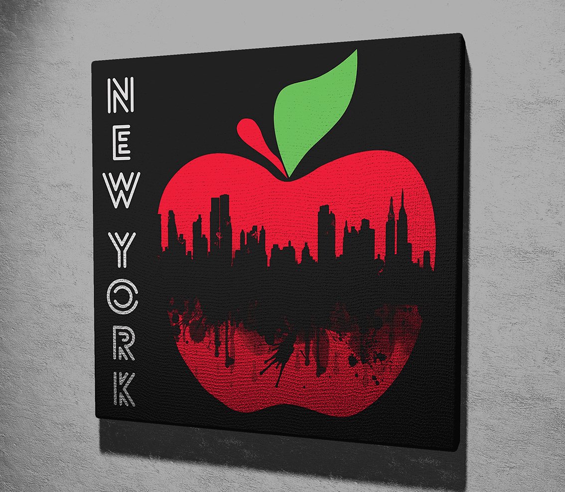New York ve Elma Kanvas Tablo
