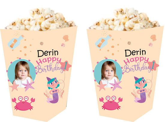 1 Yaş Kız Temalı Kişiye Özel Popcorn Kutusu 6 Adet