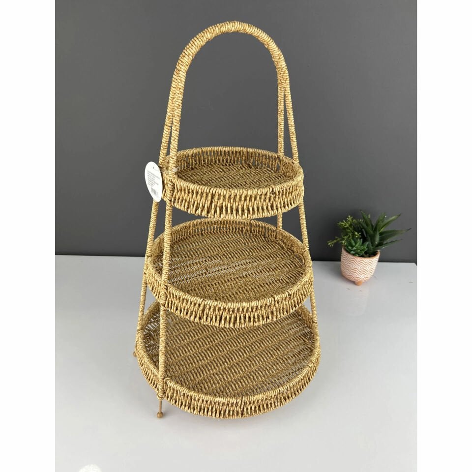 ﻿Lüx Rattan Bohem Lüx 3 Katlı Çok Amaçlı Stand Büyük Boy