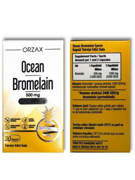 Orzax Ocean Bromelain 500 Mg Takviye Edici Gıda 30 Kapsül