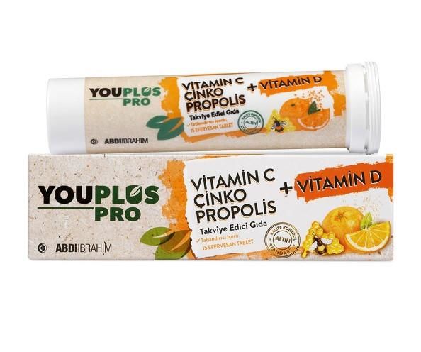 Youplus Vitamin C, D, Çinko & Propolis 15 Efervesan Tablet