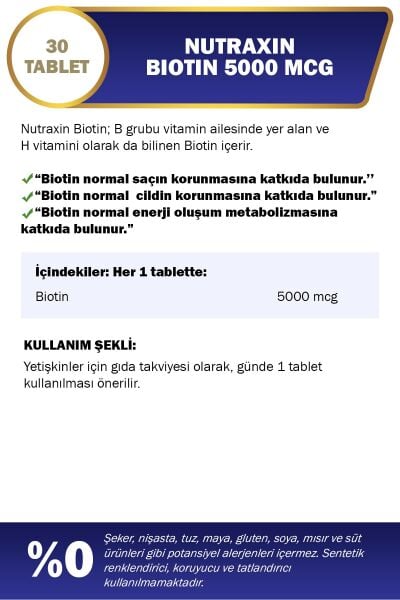 Nutraxin Biotin 5000 Mcg  30 Tablet