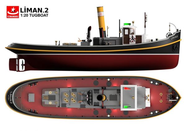 Türk Model 1/20 124 Liman 2 Römorkörü, R/C Dönüşebilir, İç Detaylı ve Aydınlatma Ledli, Demonte Ahşap Maketi