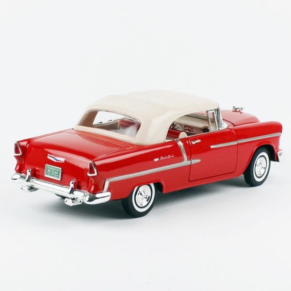 Motormax 73184R 1/18 Ölçek 1955 Chevrolet Bel Air convertible, Kırmızı, Sergilemeye Hazır Metal Araba Modeli