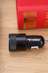 Torima C3 Siyah Lightning Tüm Araçlara Uyumlu Araba Çakmaklık Çift USB Girişli Oto Şarj Aleti Soketi