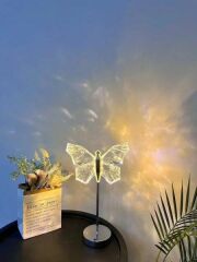 LW-23 Şarjlı Kelebek Kristal Elmas Masa Lambası Romantik Akrilik Led Gece Lambası Gümüş