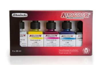 Schmincke Aerocolor Akrilik Mürekkep Set Temel Renkler 5 x 28 ml 81702