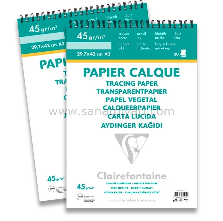 Clairefontaine Aydınger Kağıdı 45 gr A3 Üstten Spiralli 30 Yaprak