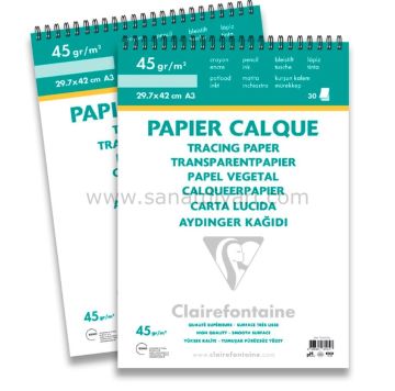 Clairefontaine Aydınger Kağıdı 45 gr A3 Üstten Spiralli 30 Yaprak