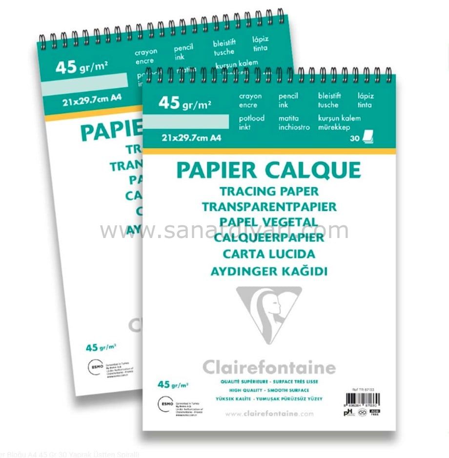 Clairefontaine Aydınger Kağıdı 45 gr A4 Üstten Spiralli 30 Yaprak