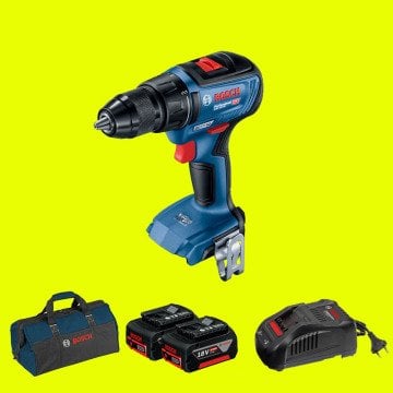 BOSCH GSR 18 V-50 Profesyonel 18 Volt 5 Ah Çift Akülü Delme Vidalama (Kömürsüz Motor) (Bez Çanta)