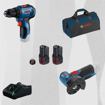 ProMix BOSCH GWS 12V-76 LI Profesyonel Akülü Avuç Taşlama (Kömürsüz) + BOSCH GSR 12V-30 Profesyonel 12 Volt Akülü Vidalama (Metal Mandren)(Kömürsüz)